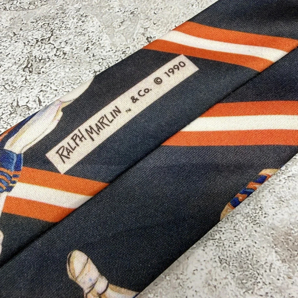 Vintage Ralph Marlin Polyester‎ Tie Mens One Size Blue Chicago Bears Necktie 90s
